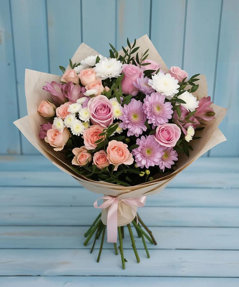 Букет цветов из: Хризантемы, Розы и Альстромерии в Зарайске