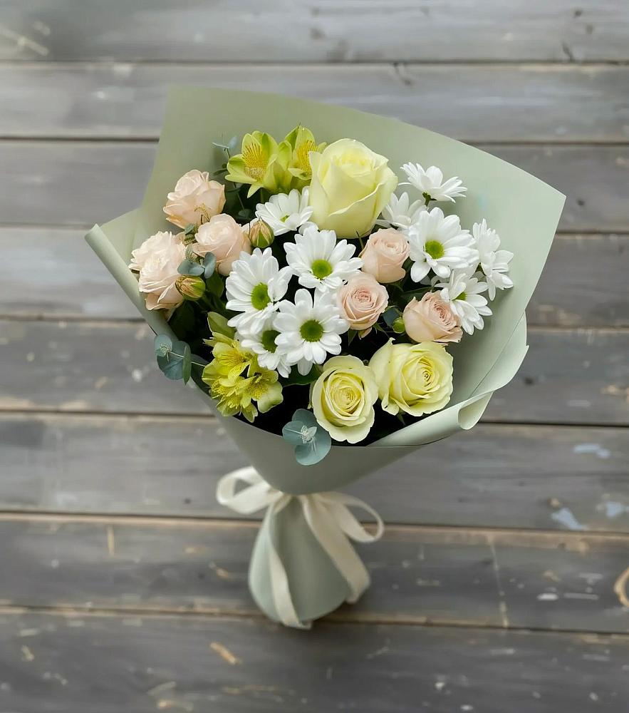 Букет цветов из: Альстромерии, Розы и Хризантемы в Зарайске