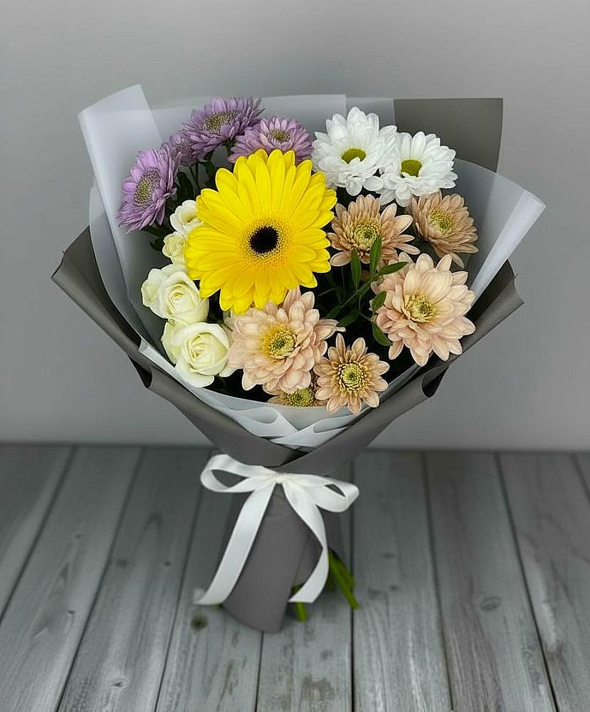 Букет цветов из: Розы, Герберы и Хризантемы в Зарайске