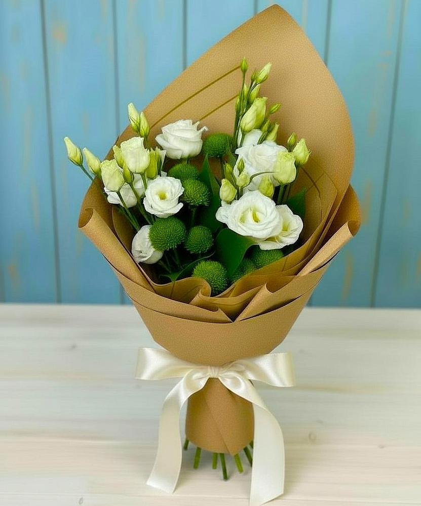 Букет цветов из: Хризантемы и Лизиантусы в Зарайске