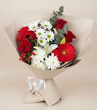 Букет цветов из:  Розы, Хризантемы, Герберы и Лилии в Зарайске