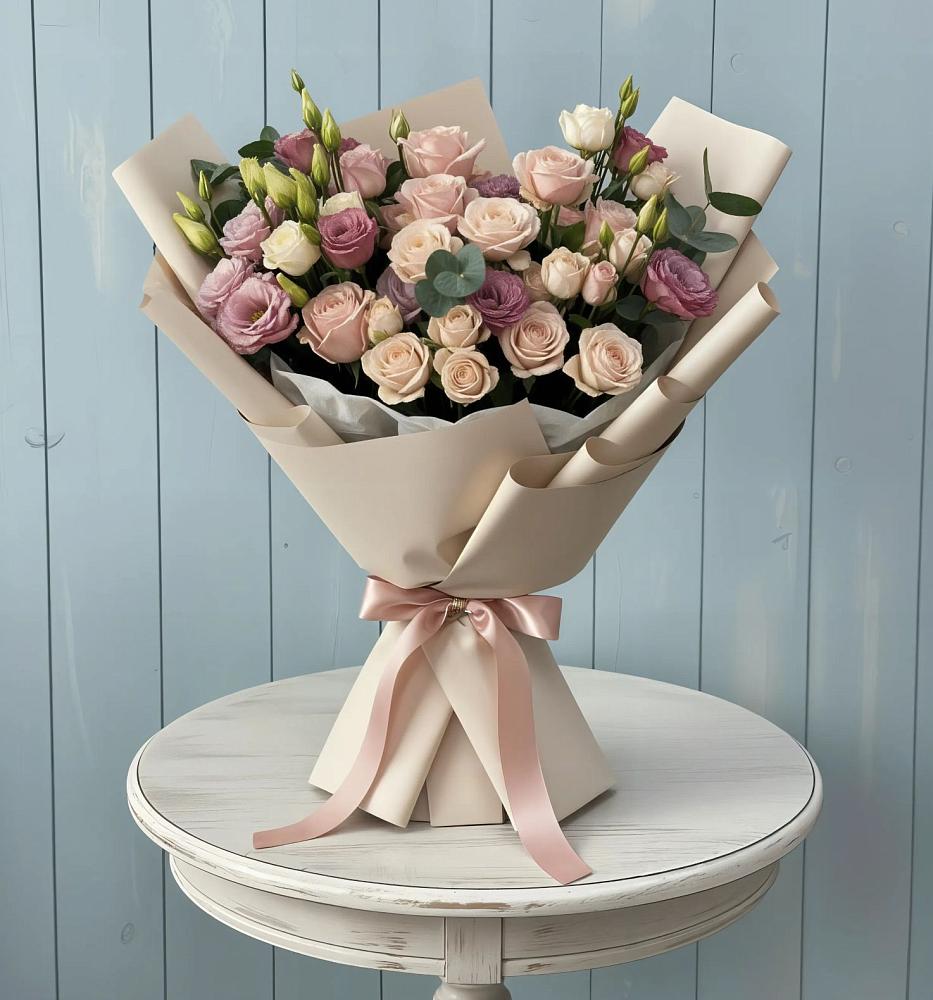 Букет цветов из: Розы и Лизиантусы в Зарайске