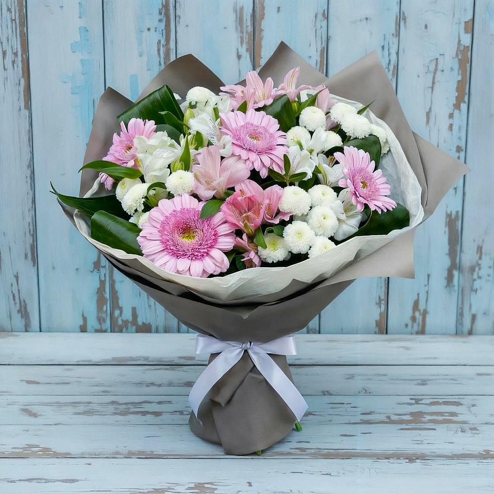 Букет цветов из: Герберы, Альстромерии и Хризантемы в Зарайске